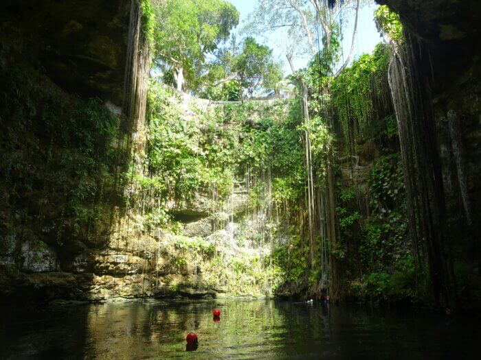 Cenote Ik Kil na Yucatánu – otevřené cenote s visícími liánami, průzračnou vodou a tropickou vegetací